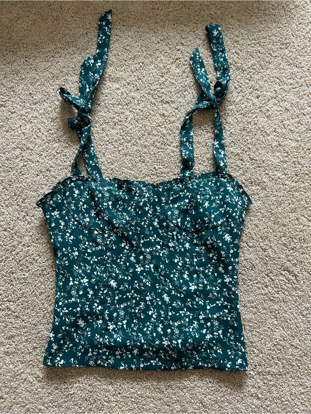 Tie-Shoulder Floral Cami Tank in Deep Teal